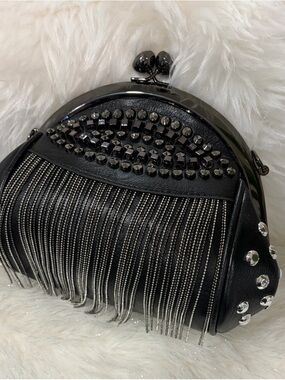 Black Studded Fringe Evening Bag